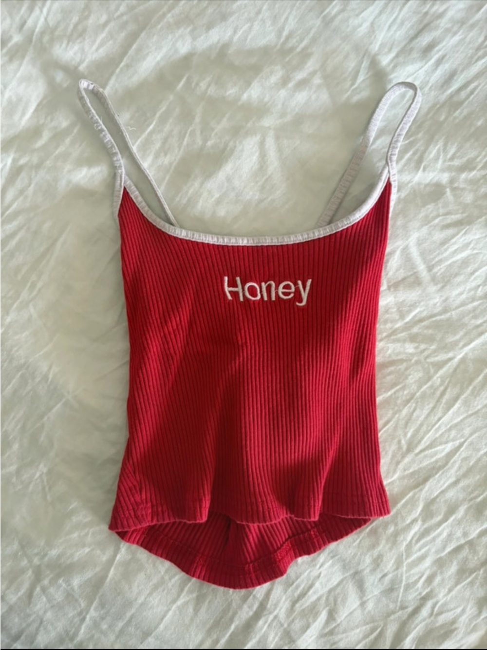 Honey Red Ribbed Cami Tank Top with Contrast Trim